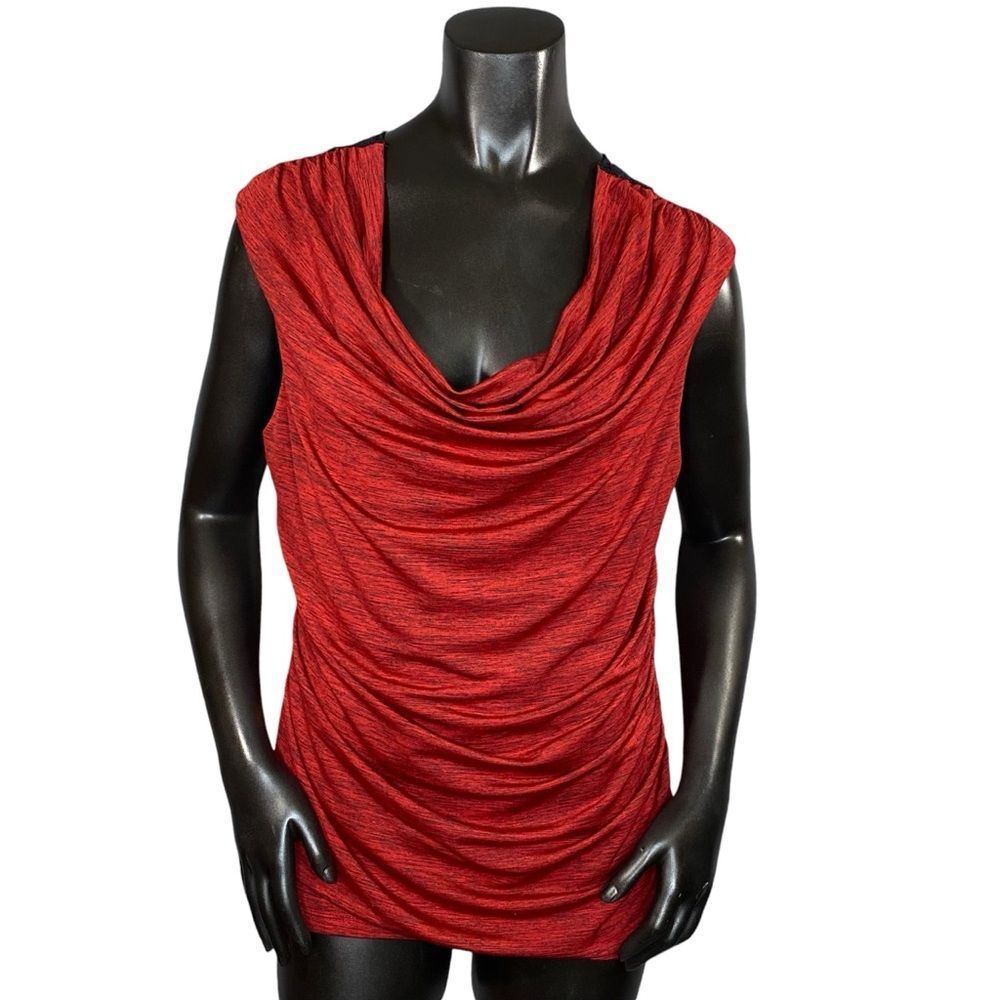 AB Studio Sleeveless Blouse Draped Neckline Crocheted Detail Womens Size XL